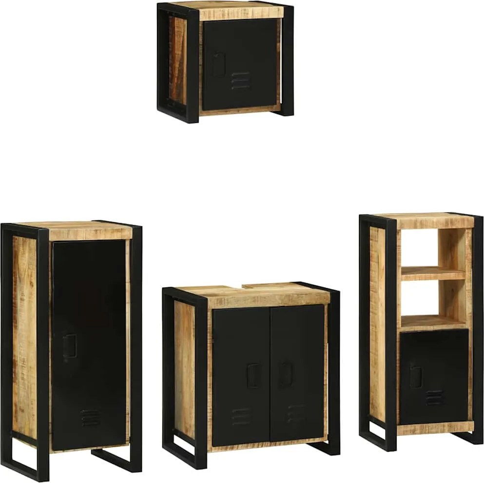 vidaXL Fürdőszoba bútor szett 4 pcs Barna és fekete Tömör Mangófát