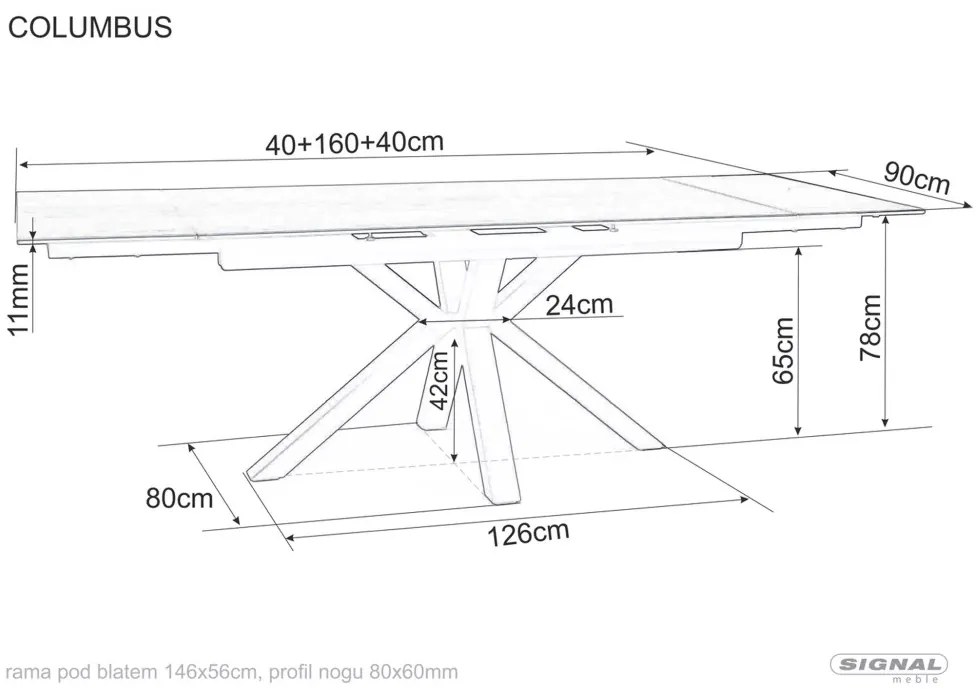 Columbus bővíthető étkezőasztal kerámia fehér 160-240 cm