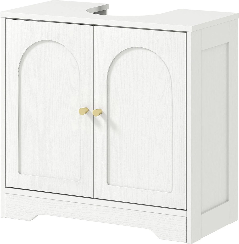 HOMCOM Mosdószekrény 2 íves ajtóval, állítható polccal, arany fogantyúkkal, mosdó vagy pedestál nélküli mosdóhoz 60x30x65 cm Fehér | Aosom