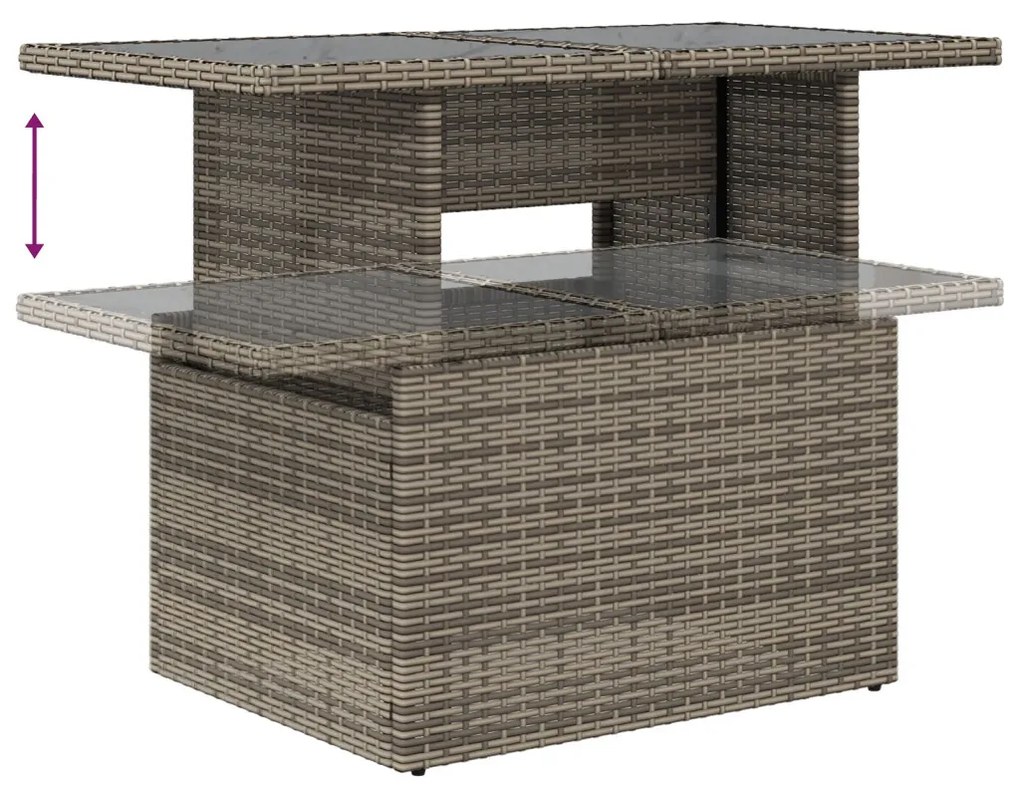 7 Darabos Kert Sofa Szett Párnákkal Szürke Poli Rattan