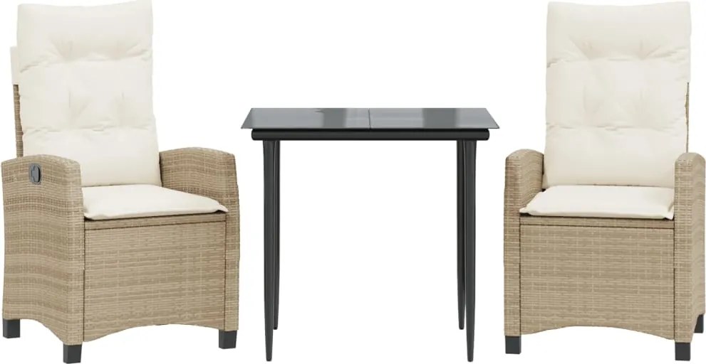 vidaXL 3 részes bézs polyrattan kerti étkezőgarnitúra párnákkal