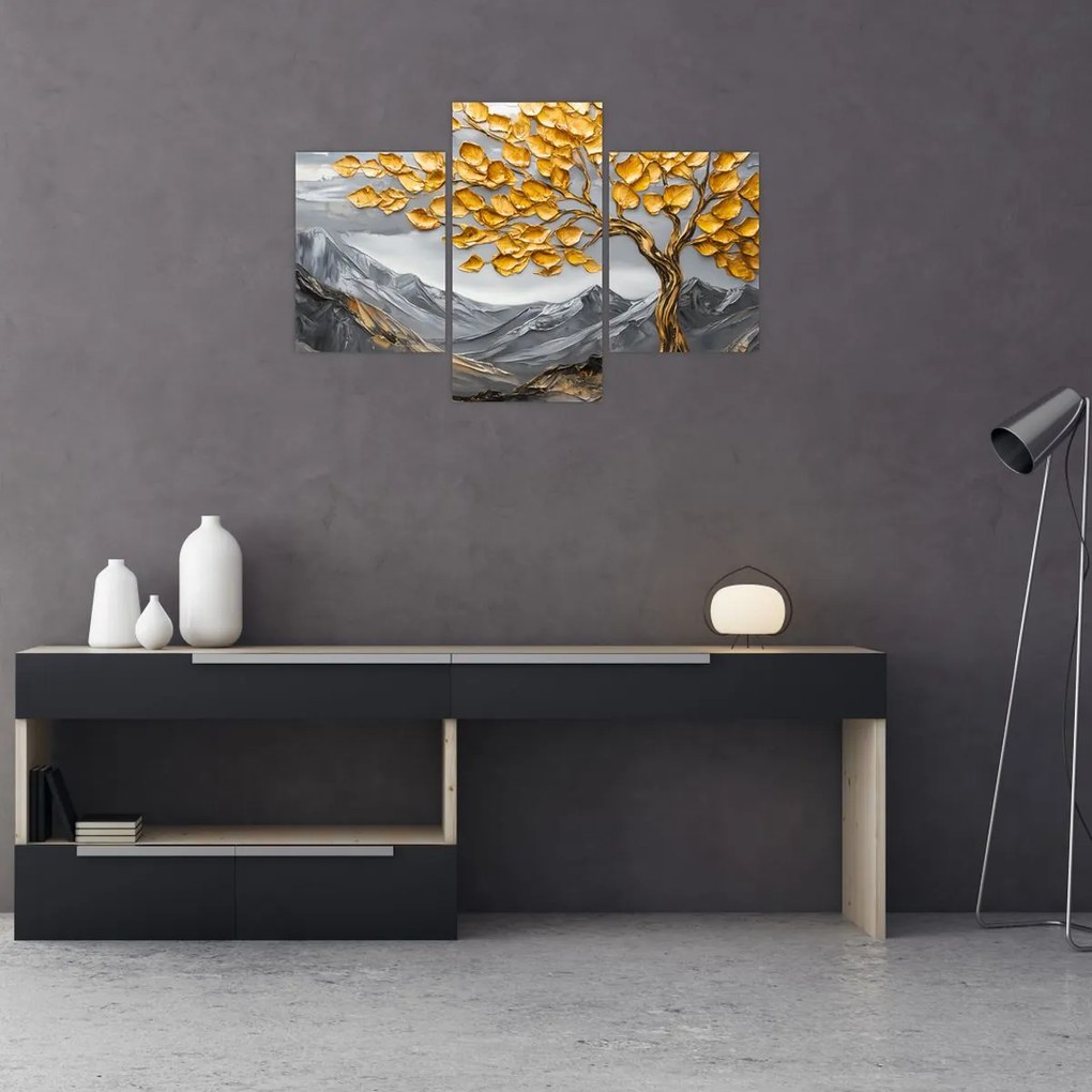Kép – Fa arany levelekkel (90x60 cm)
