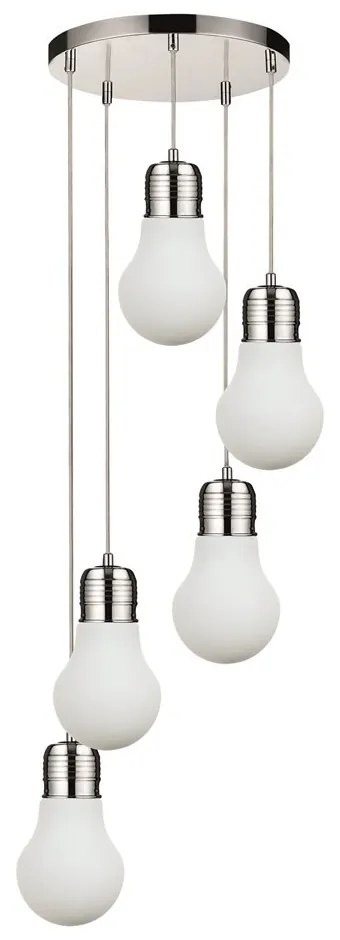 Aldabra Bulb függőlámpa E27-es foglalat, 5 izzós, 60W króm-átlátszó-fehér