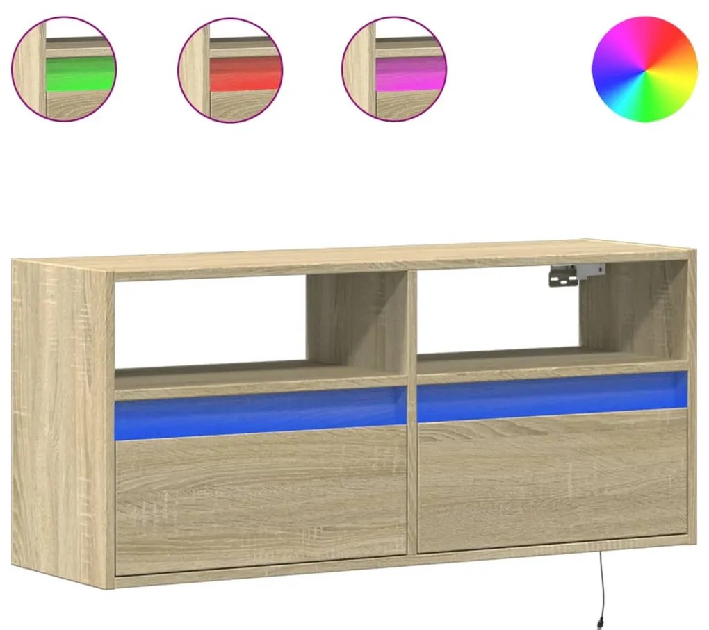 sonoma tölgy színű fali TV-szekrény LED-ekkel 100x31x45 cm