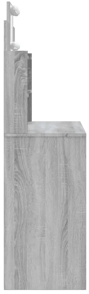 szürke sonoma színű fésülködőasztal LED-del 96x40x142 cm