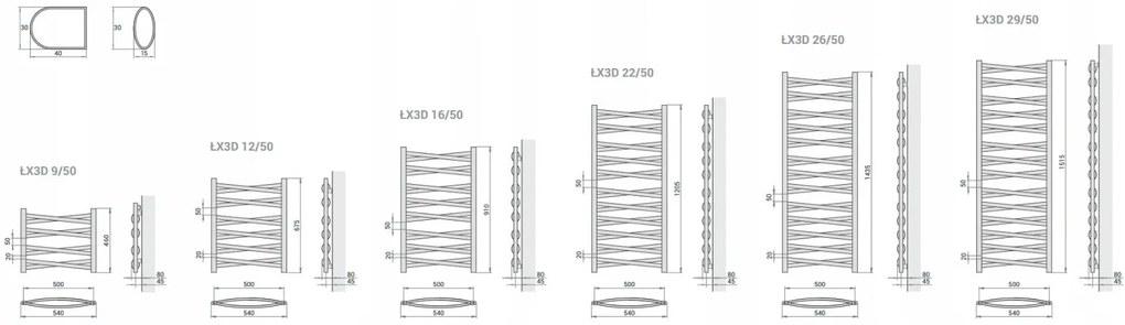 Regnis 3DX, Fűtés 540x910mm, 469W, matt fekete, L3DX90 / 50 / FEKETE
