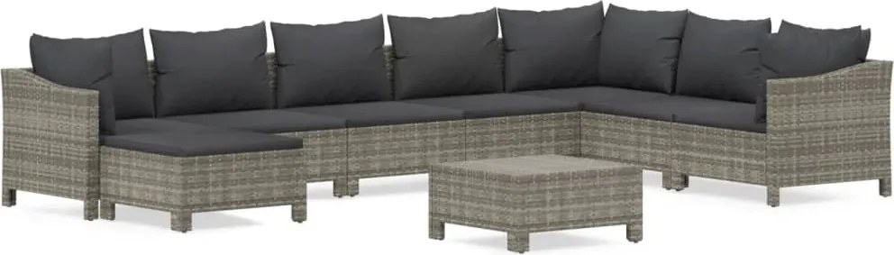 vidaXL 9 részes szürke polyrattan kerti ülőgarnitúra párnákkal