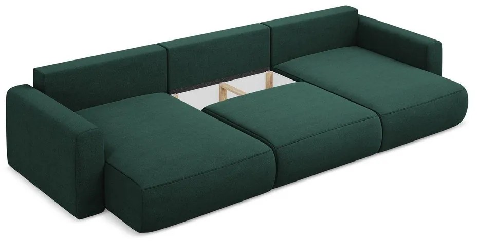 Zöld kinyitható-tárolóhelyes (U alakú) sarokkanapé Kapua – Makamii