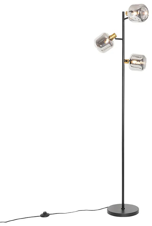 Állólámpa fekete arannyal és füstüveggel 3-lámpás - Zuzanna