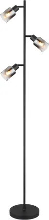 Globo 54308S Állólámpa fém fekete matt, füstszínű üveg, átlátszó futás, fekete PVC kábel, lábkapcsoló a kábelben, ø: 230mm, M:1540mm, kábelhossz 1800mm, nem tartozék: 3x E14 40W 230V