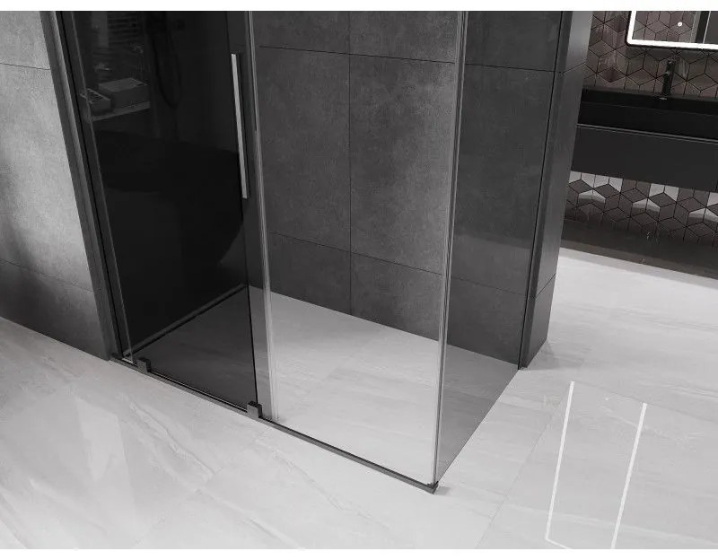 Mexen Velar, tolóajtós zuhanykabin 140 x 85 cm, 8mm szürke üveg, polírozott grafit, 871-140-085-41-66