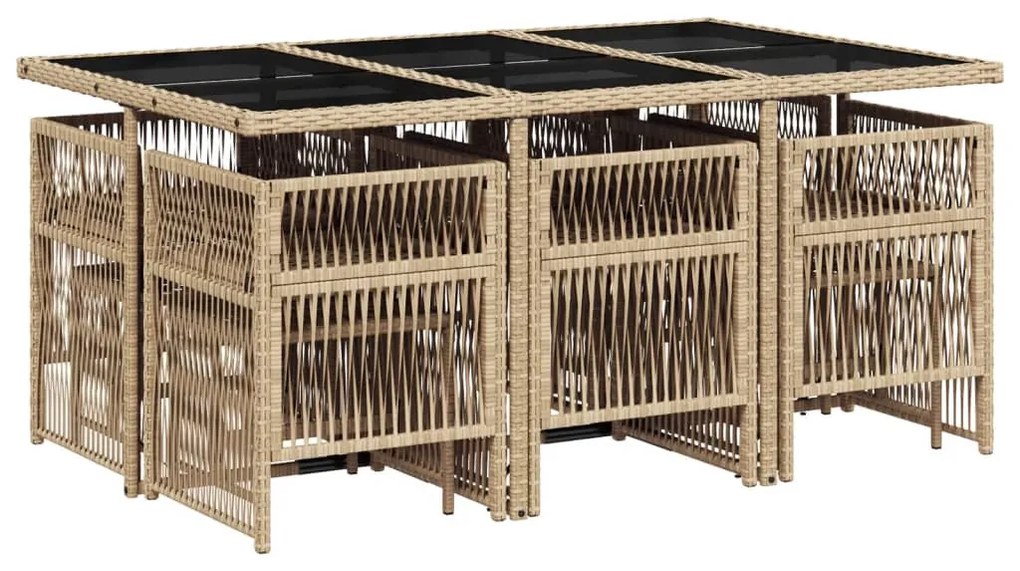 vidaXL 11 részes bézs polyrattan kerti étkezőgarnitúra párnákkal