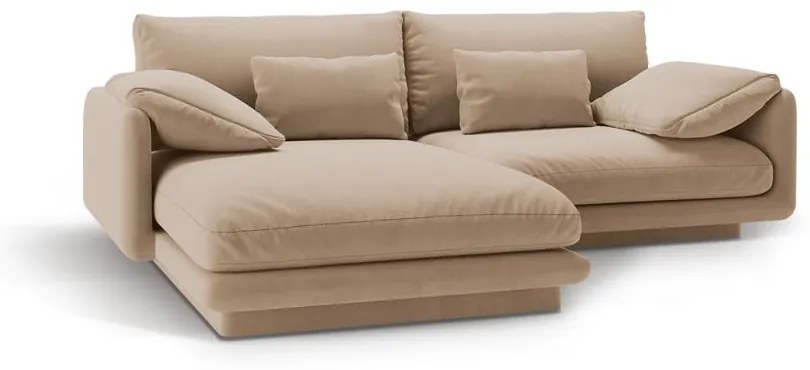 Bézs bársony sarokkanapé (bal oldali-heverő résszel) Torino – Micadoni