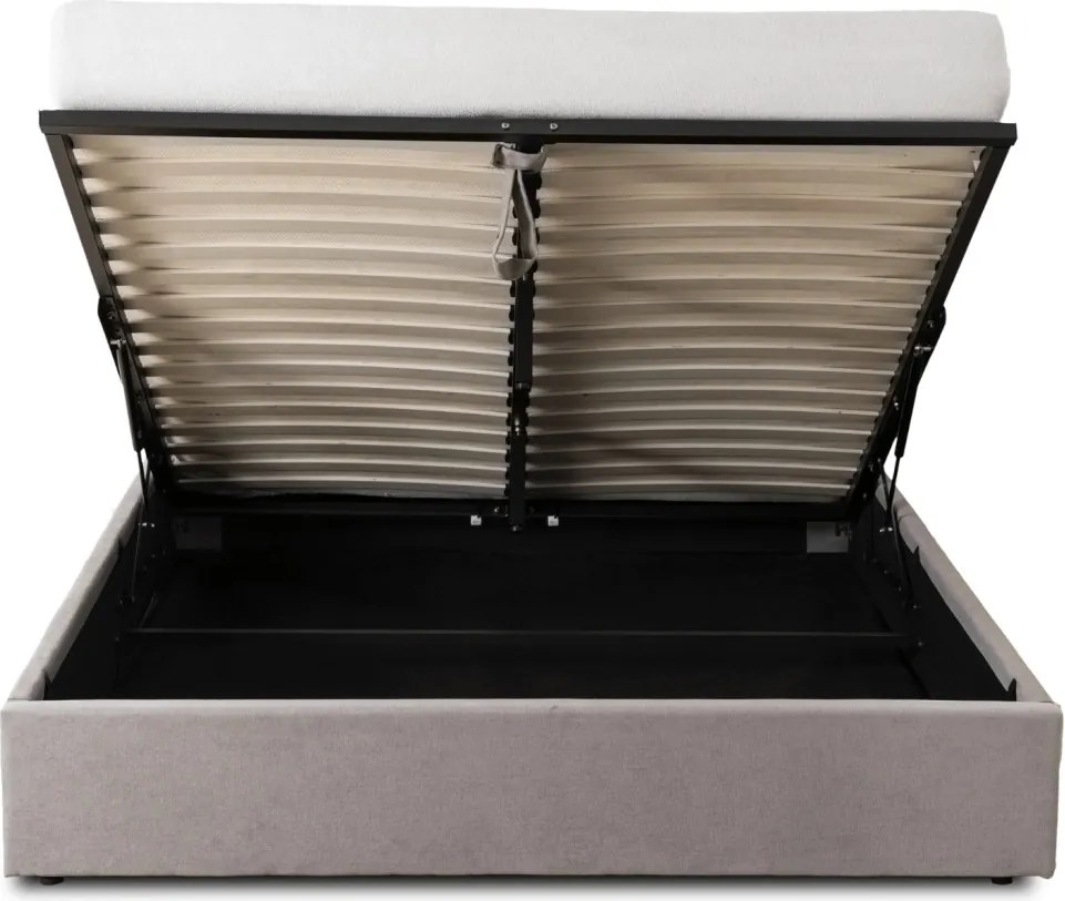 Ágy 160x200 cm méretben, ágyneműtartóval, szürke színben, szövet kárpittal MARSYLIA