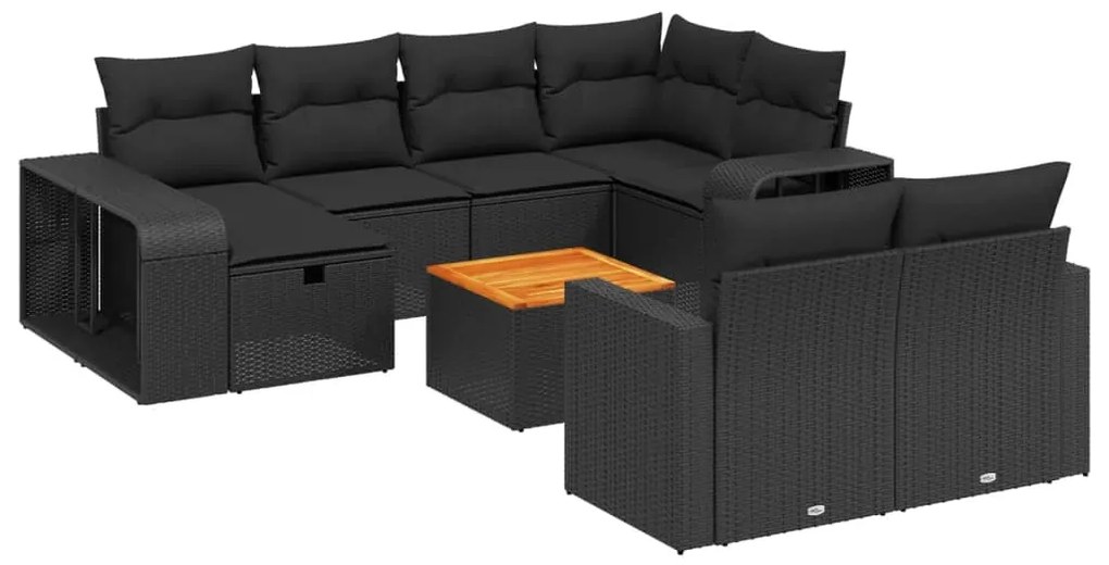 vidaXL 11 részes fekete polyrattan kerti ülőgarnitúra párnákkal