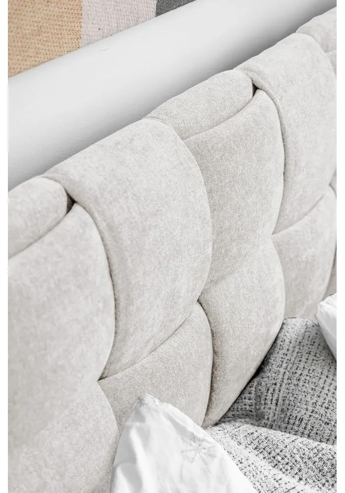 Krémszínű kárpitozott franciaágy ágyráccsal 140x200 cm Eve – Miuform