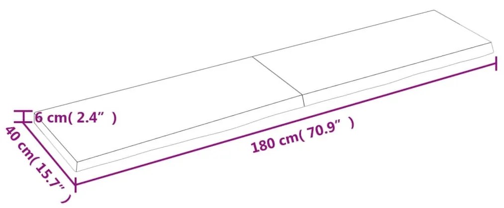 sötétbarna kezelt tömör tölgyfa fali polc 180 x 40 x (2-6) cm