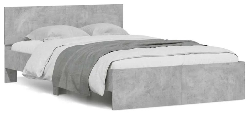betonszürke ágykeret fejtámlával és LED-del 135x190 cm