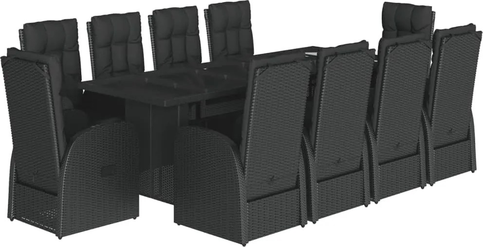 vidaXL 11 részes fekete polyrattan kerti étkezőgarnitúra párnákkal