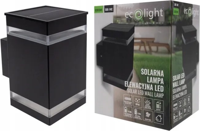 Napelemes Homlokzati Lámpa Kerti Fali Lámpa Led SOE-14C IP44 Fekete