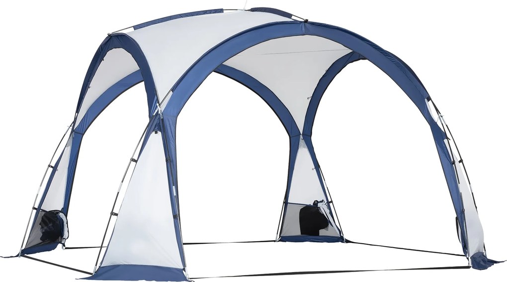 Outsunny Családi Dóm Kempingtábor 6-8 Fő Részére 4 Cipzáros Hálós Ajtóval, Levehető Oxford Szövet, Lámpafogó, Hordtáska 350L x 350W x 230H cm - fehér