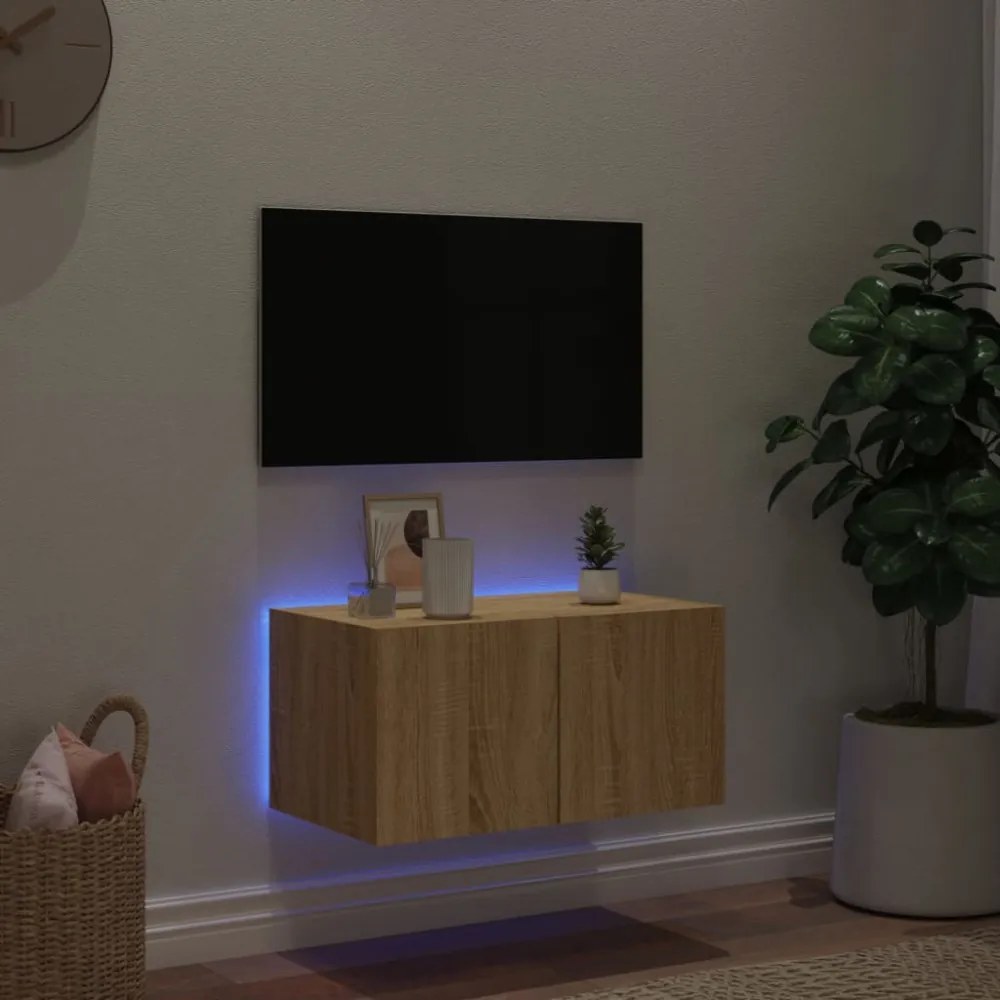 sonoma tölgy színű fali TV-szekrény LED-ekkel 60x35x31 cm