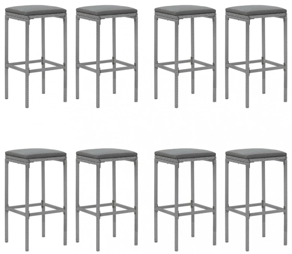 9 részes szürke polyrattan kerti bárszett párnával