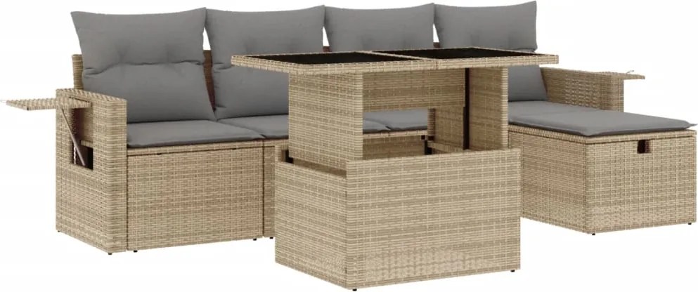 vidaXL 6 részes bézs polyrattan kerti ülőgarnitúra párnával