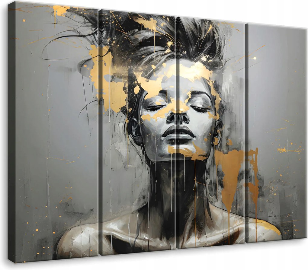 Vászonkép Nő Szürke Arany Vászon Fal 4 Részes Hálószoba 120x100