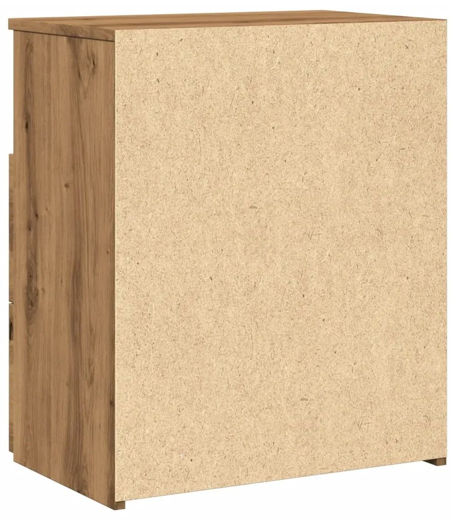 2 db kézműves tölgy színű szerelt fa éjjeliszekrény 50x32x60 cm