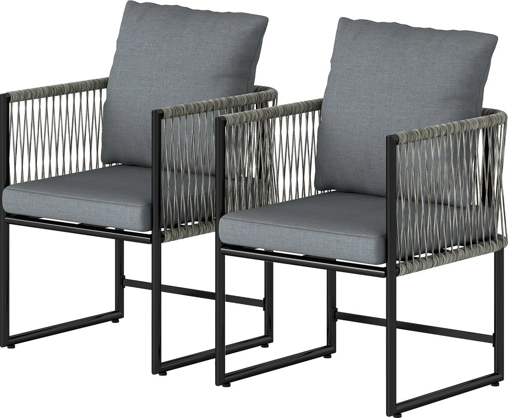 Outsunny 2 darab időjárásálló kerti szék — porfestett acélváz, PE rattan, párnákkal, kar- és háttámlával, teherbírás 120 kg | Aosom