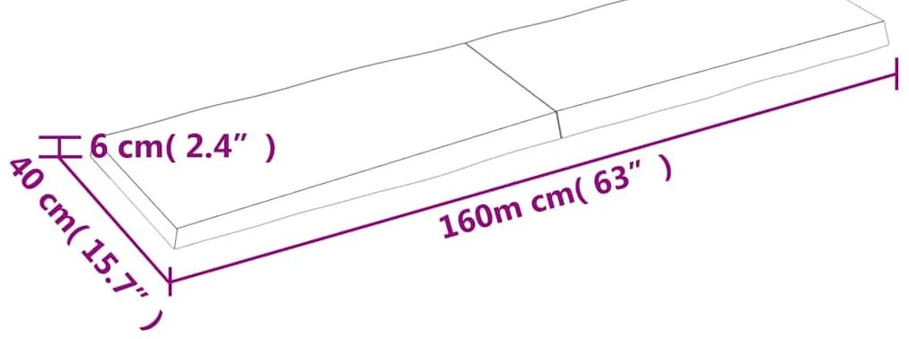 kezeletlen tömör fa asztallap 160x40x(2-6) cm