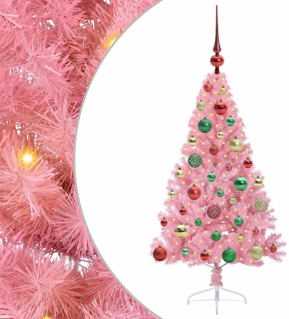 vidaXL Mesterséges, előre világított karácsonyi fa Rózsaszín 120 cm