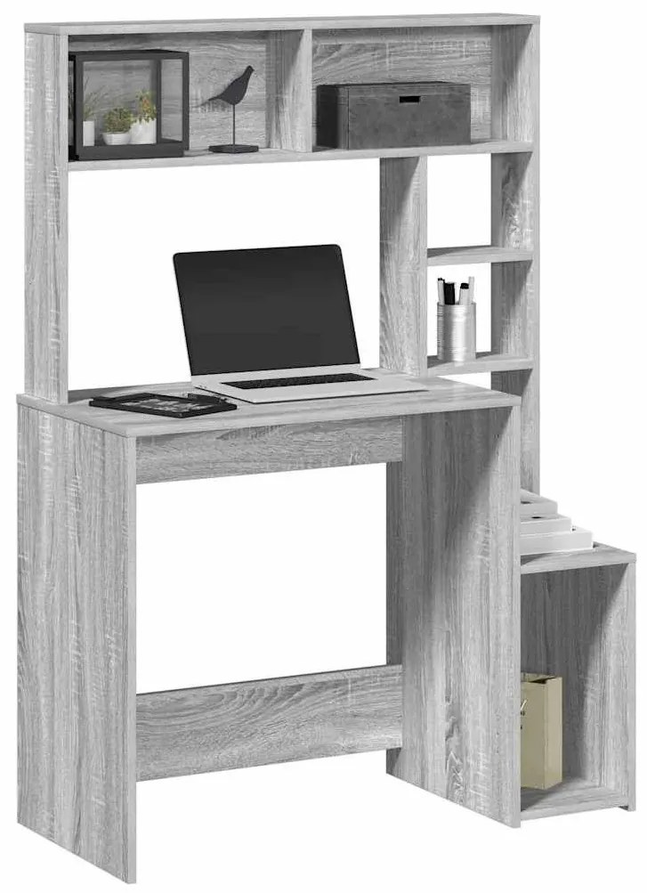 vidaXL szürke sonoma színű szerelt fa íróasztal polcokkal 100x45x140cm