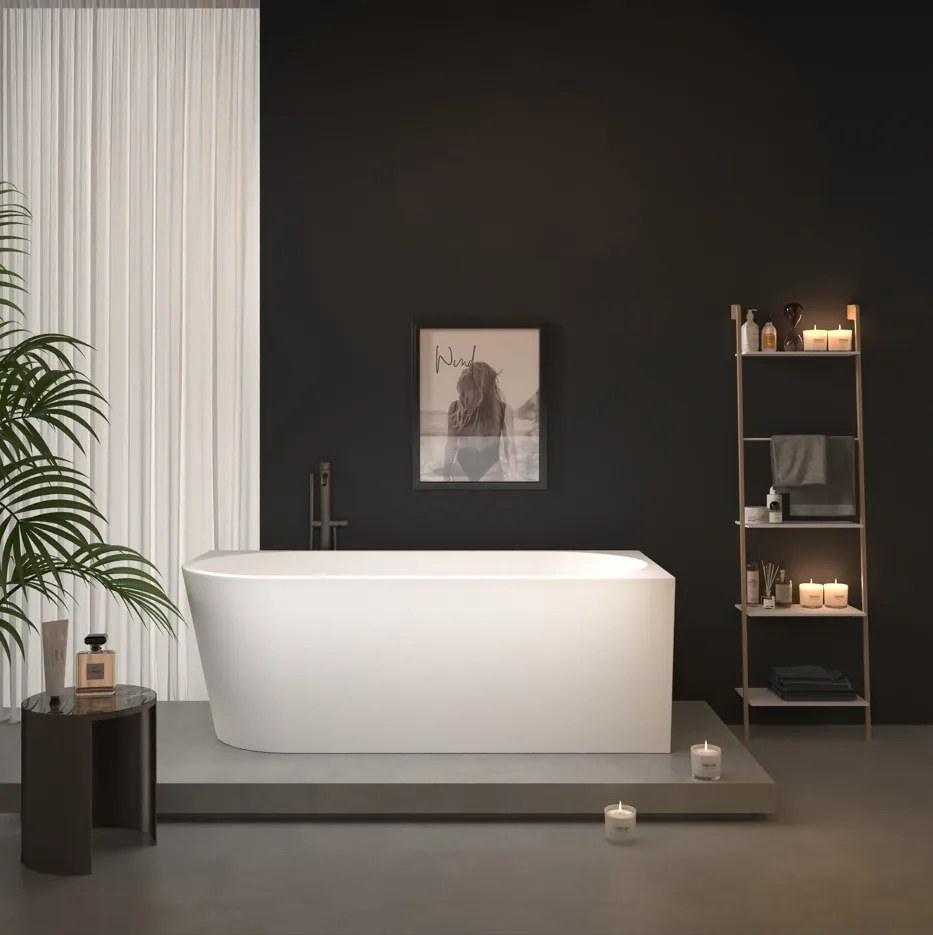 Erga Zara, sarok szabadon álló kád 150x75 cm + leeresztő csavar, jobb, fehér fényes, ERG-Zara-150075R-WH-WH