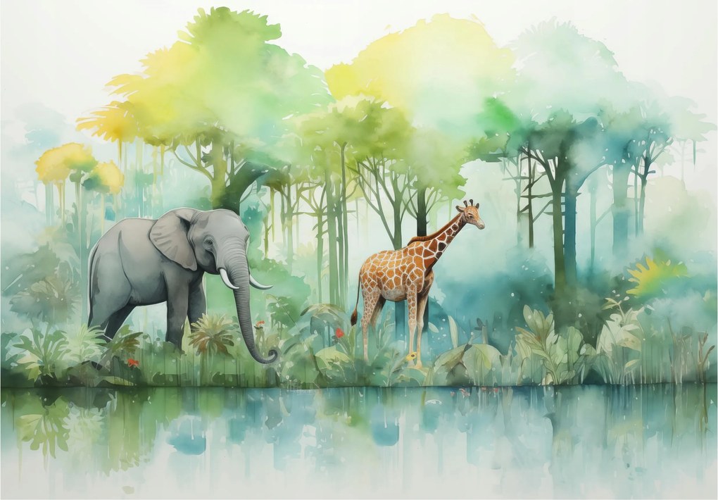 Fotótapéta Gyerekeknek Erdő Állatok Dzsungel Szafari Fali Tapéta 200x140