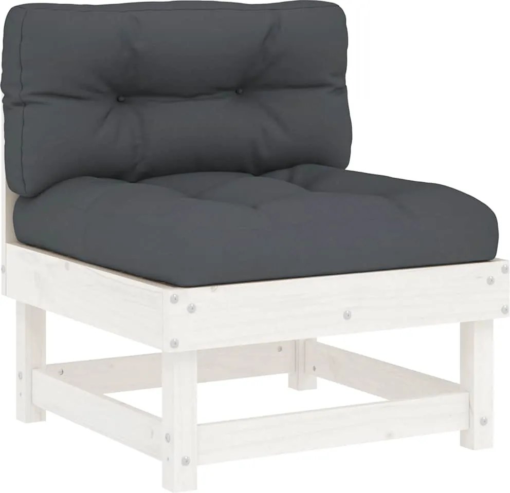 vidaXL fehér tömör fenyőfa középső kanapé párnákkal