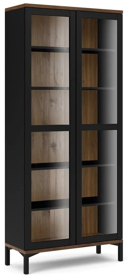 Fekete-natúr színű tálalószekrény diófa dekorral 89x203x36 cm Roomers – Tvilum