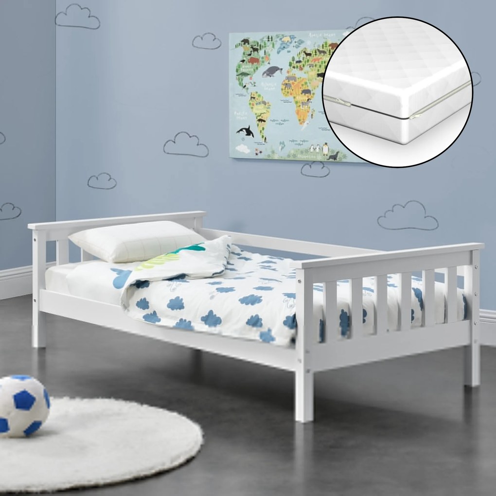 Gyerekágy Nuuk fenyőfa matraccal 70x140 cm fehér [en.casa]