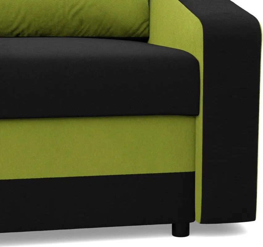 Hewlet sarokkanapé, 2 ágyneműtartóval, szövet anyag, univerzális oldal, hab töltet, fekete - zöld