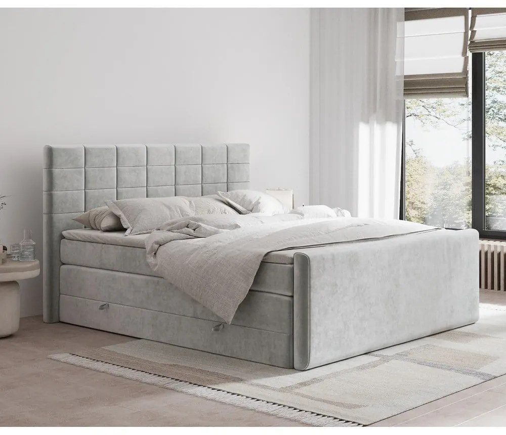 Világosszürke ágyneműtartós boxspring ágy 180x200 cm Ava – Maison de Rêve