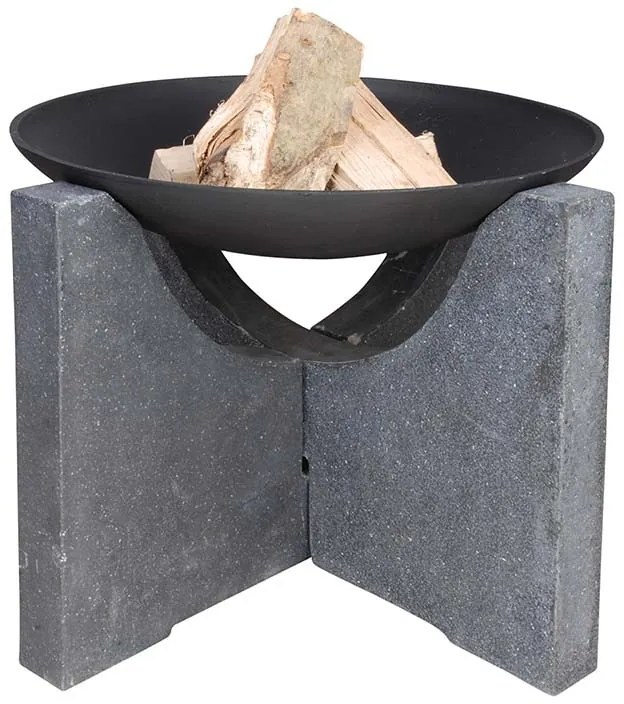 Fém tűzrakó tál, terrazzo gránit állványon, 60 cm átmérőjű