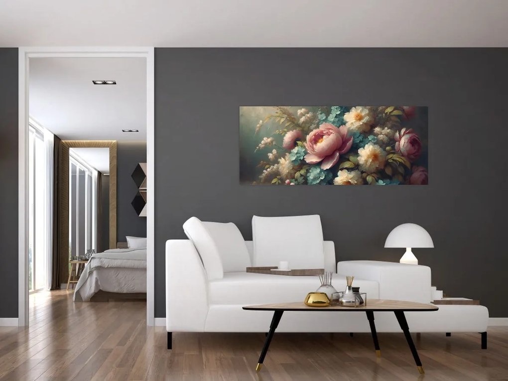Kép - Természet csendélet virágokkal - festmény (120x50 cm)