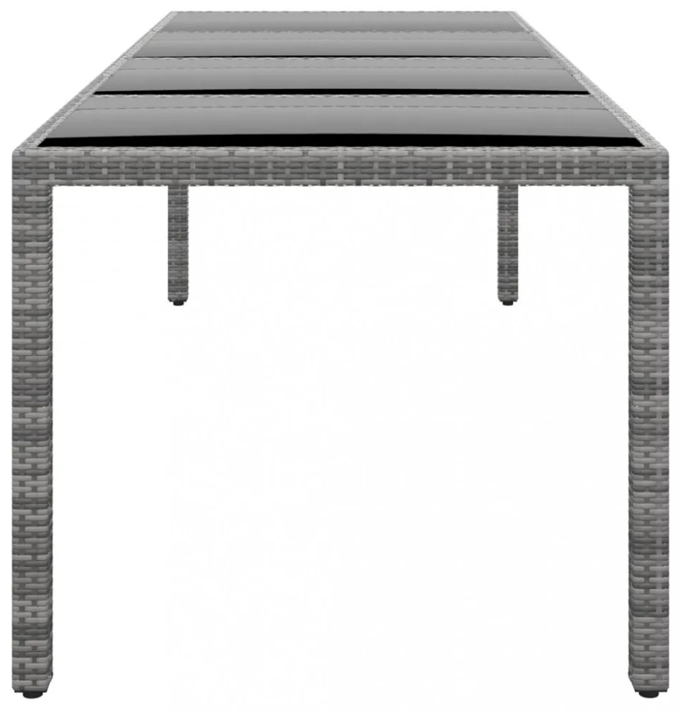 szürke edzett üveg és polyrattan kerti asztal 250 x 100 x 75 cm