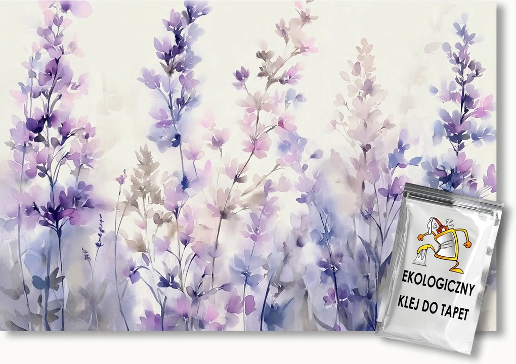 Fotótapéta Flizelina Akvarell Virágok Lila Levendula Kert 200x140 ragasztó