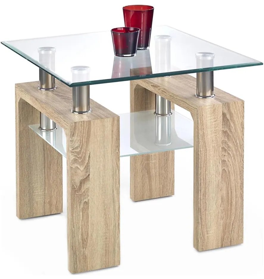 DIANA dohányzóasztal 55x60 cm sonoma tölgy/átlátszó üveg