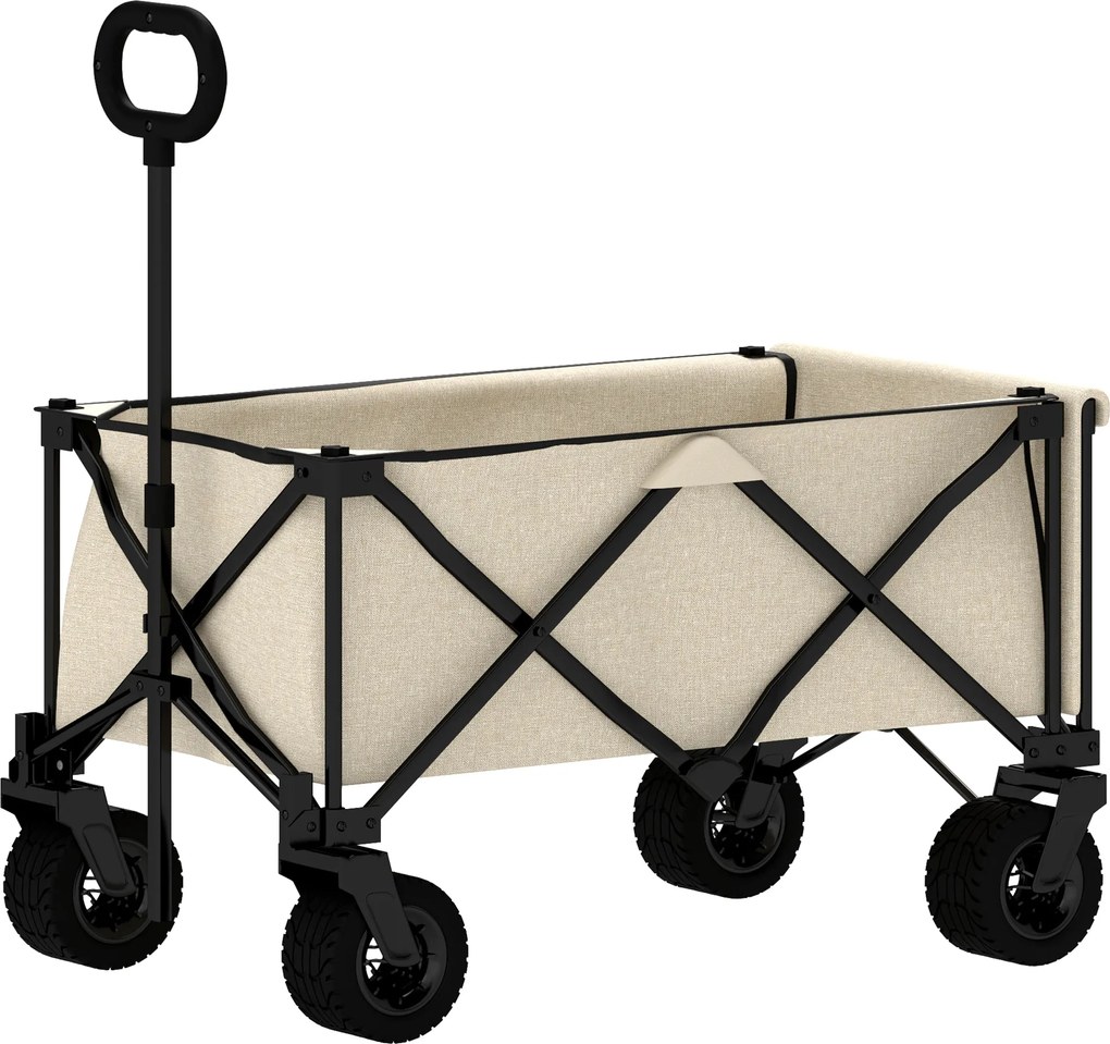 Outsunny Kertkocsi 100 kg Kapacitású, Összecsukható Szállító Kocsi Levehető Ponyvával, Fogantyúval, Kerekekkel, Kert Kocsi 138 Liter, Használati Kocsi