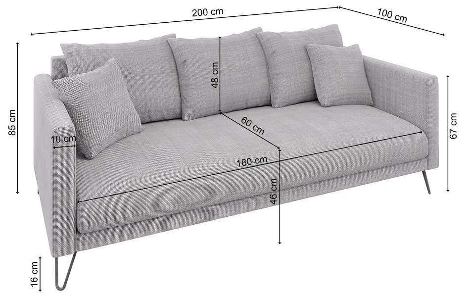 Világosszürke zsenília kanapé 200 cm Freya – Ropez