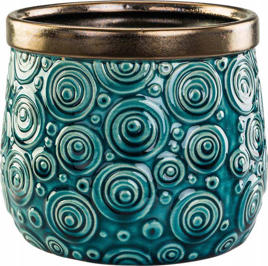 Virágcserép Kerámia Fedél Türkiz Arany Zöld Régi arany Ovális henger 16cm