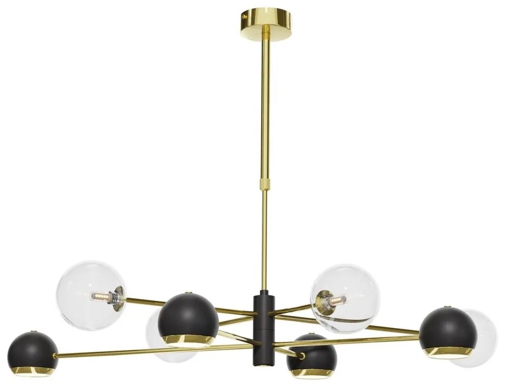 Jupiter 1973 - Csillár rúdon MOKA 4xGU10/10W/230V + 4xG9/10W/230V arany/fekete/átlátszó